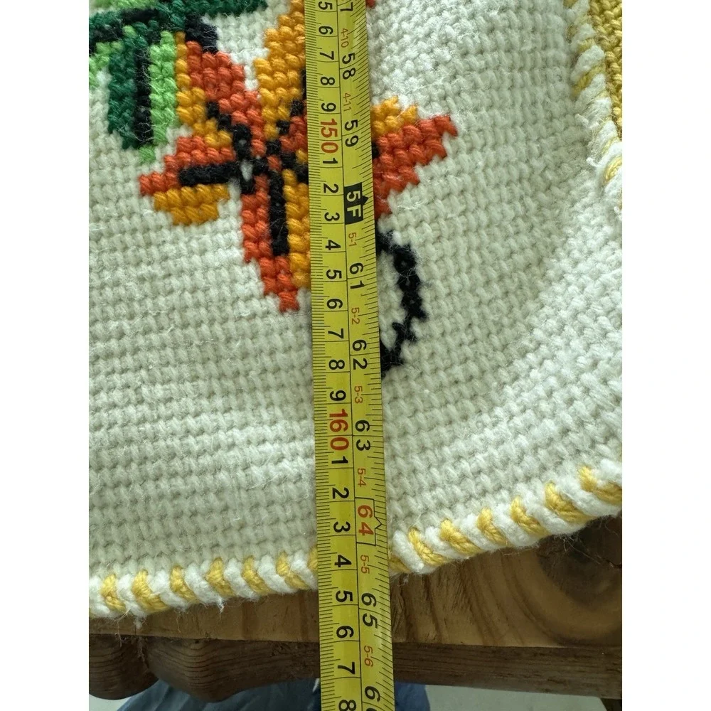 Vintage Hand Needlepoint Floral Afghan Cottagecore Farmhouse Wall Art 42x62